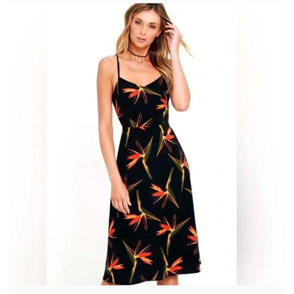 Lulu's Black and Orange Floral Midi Dress